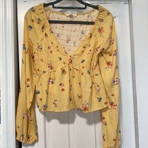 LA Hearts Floral Gathered Long-sleeve Crop Top - size Small